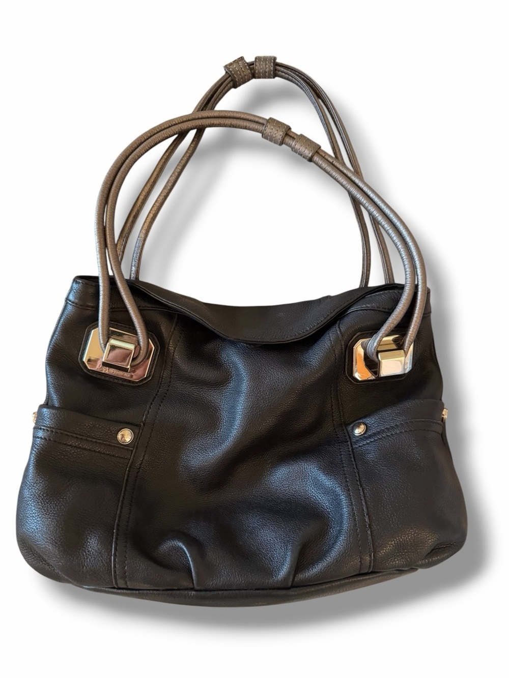B.Makowsky Bag genuine leather purse black silver shoulder tote perfect!